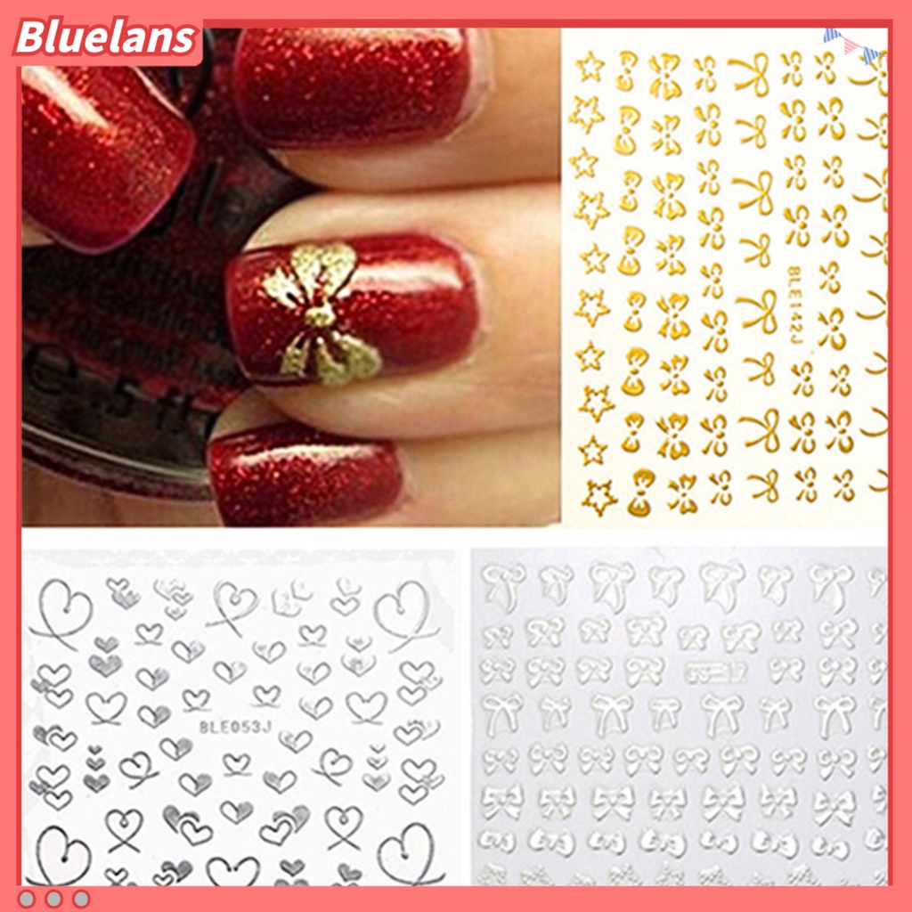 [Bayar Di Tempat][bluelans] Stiker Nail Art Manicure DIY Bentuk Pita / Hati 3D