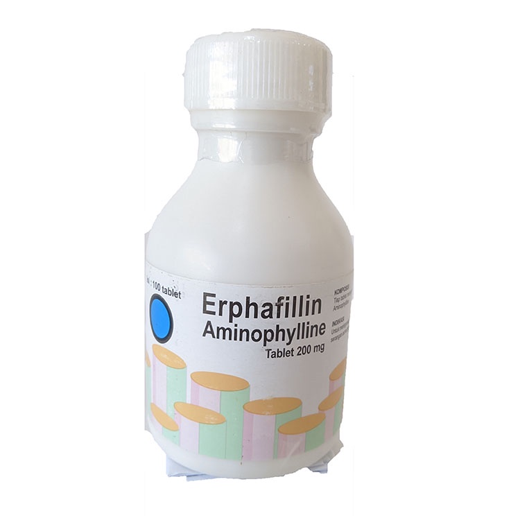 ERPHAFILLIN Aminophylline 200 mg botol 100 tablet - Obat Asma