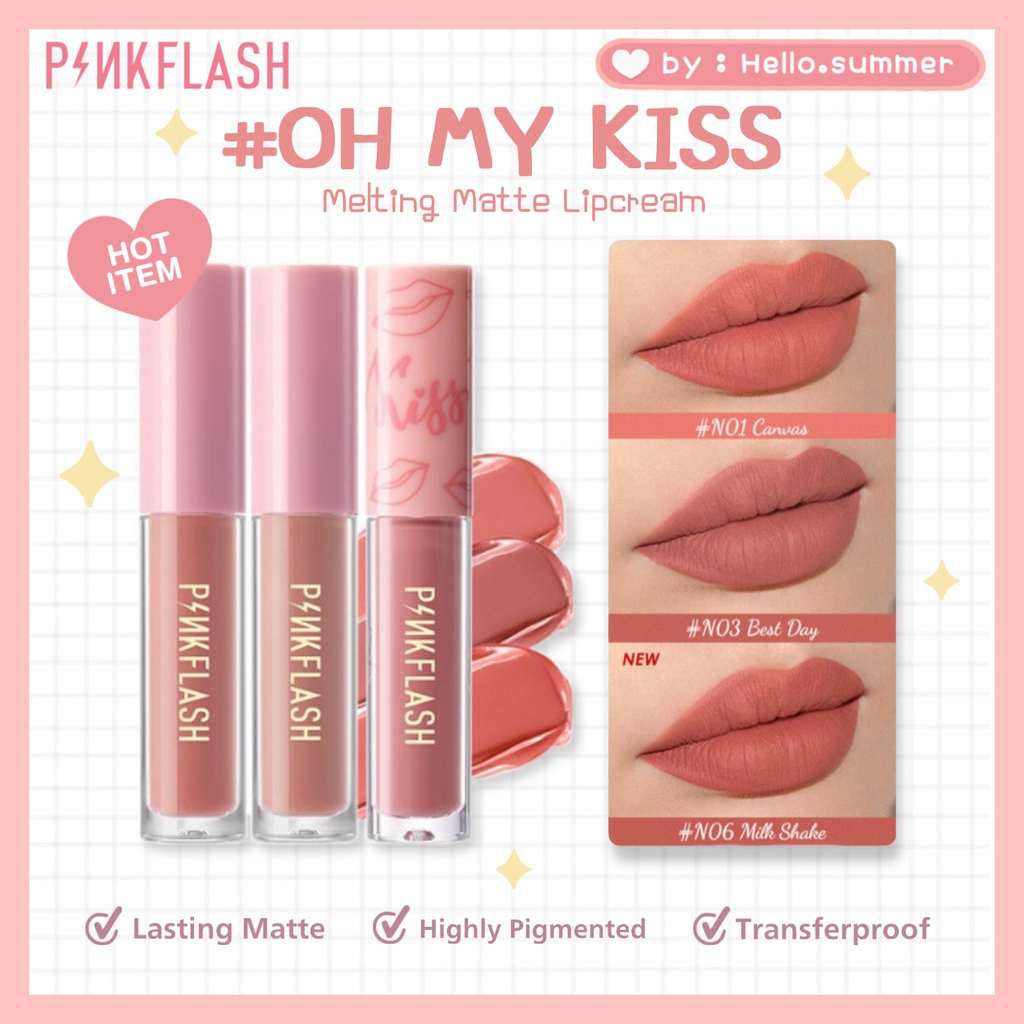 PINK FLASH Oh My Kiss All Day Matte Lipstick Longlasting Transferproof Tahan Lama Pink Flash