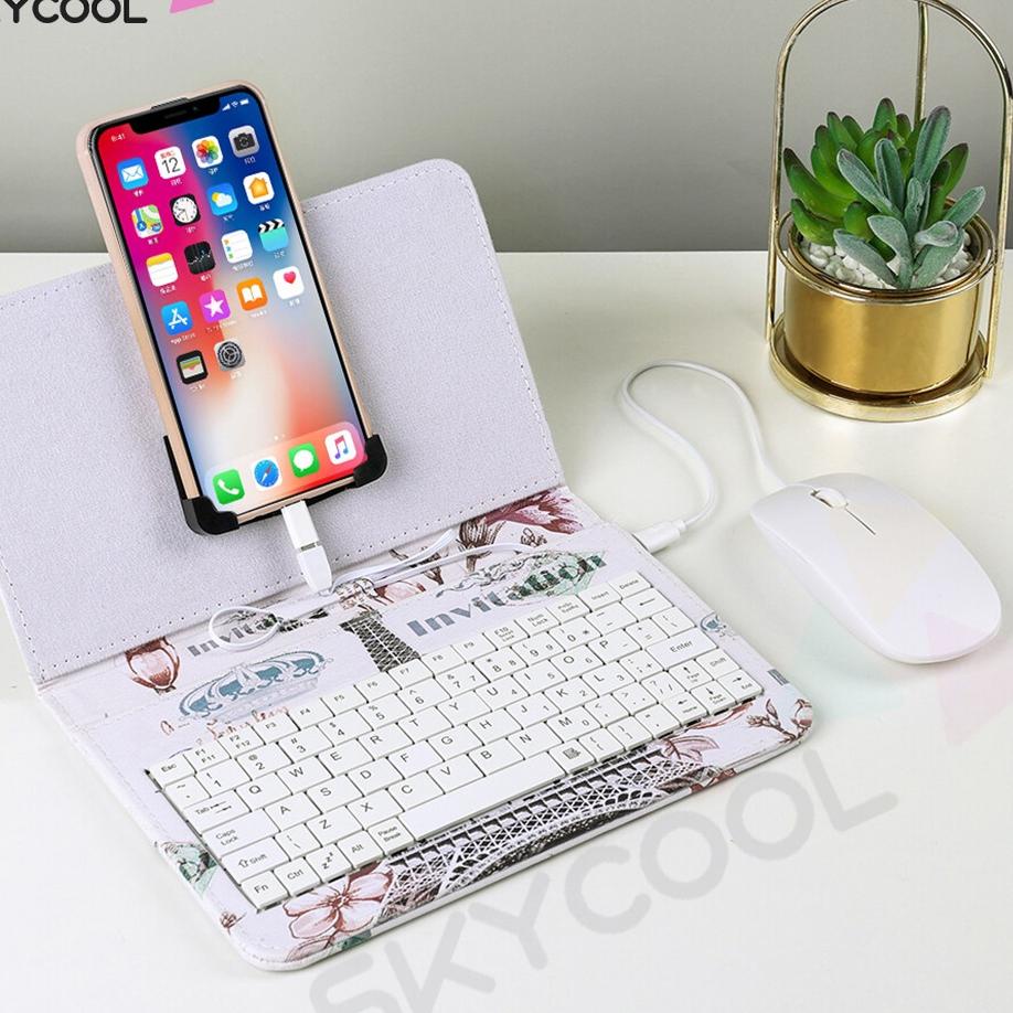 Rekomendasi Portable Keyboard dan mouse untuk hp Android dengan Lucu PU Kulit Kasus Mini Keyboard hp