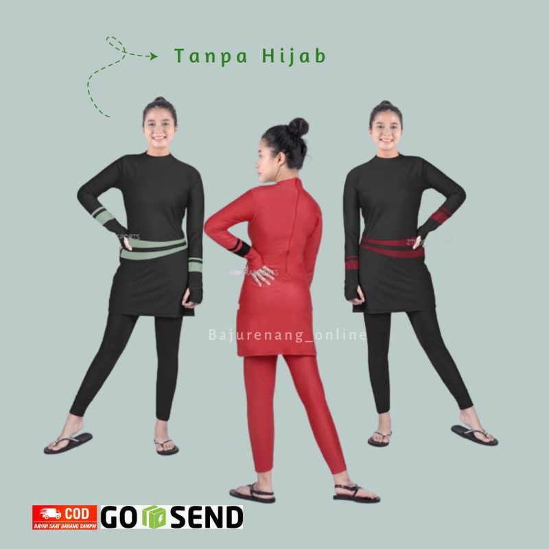 Baju Renang Muslimah Wanita Muslim Remaja cewe Slimfit Polos Edora sport Faera