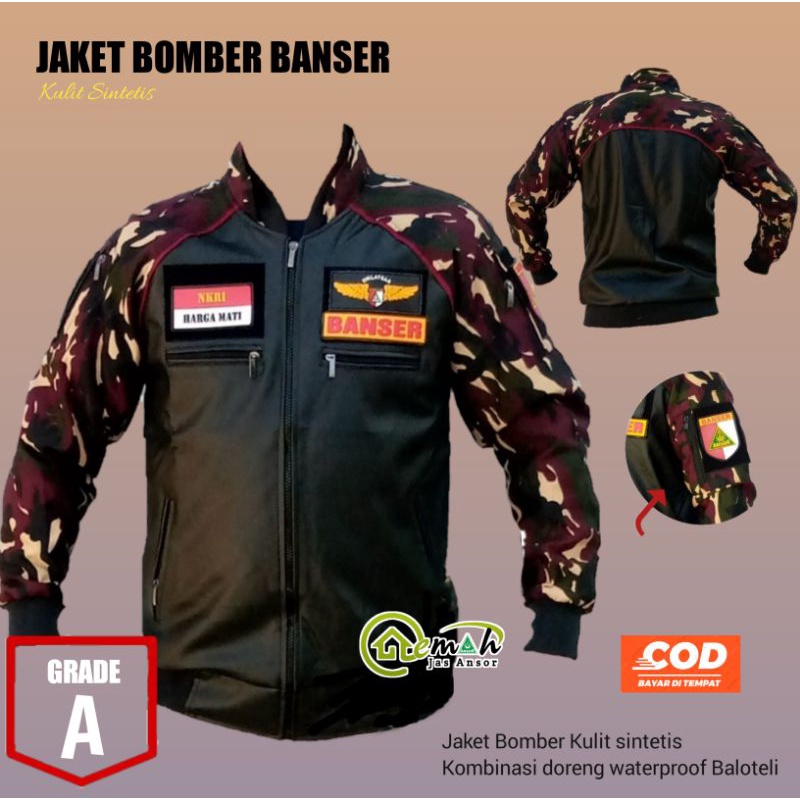 Jaket Banser Bomber Kulit sintetis Tipe A