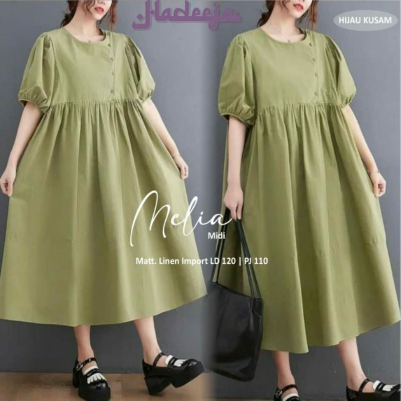 Melia midi dress katun linen jumbo ld 120 xxl