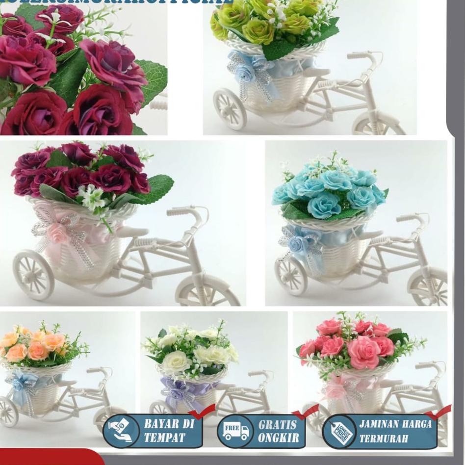 Produk Termurah COD BUNGA SEPEDA MAWAR ROTTAN BIKE BICYCLE BUNGA PLASTIK TANAMAN HIAS SEPEDA DEKORAS