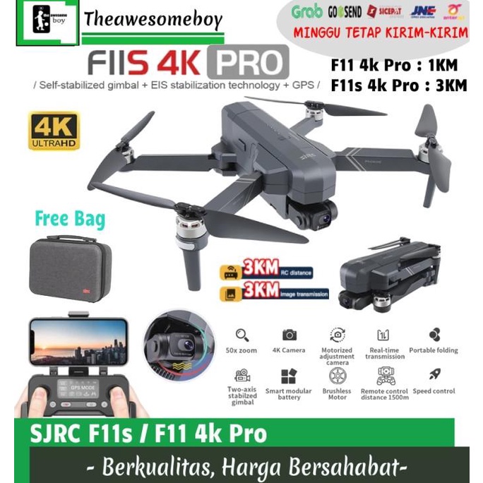 [ Promo ] Sjrc F11 4K Pro Gps Drone Folding 5G Wifi Pfv Camera 2 Axys Gimbal - Drone Kamera Dan Akse