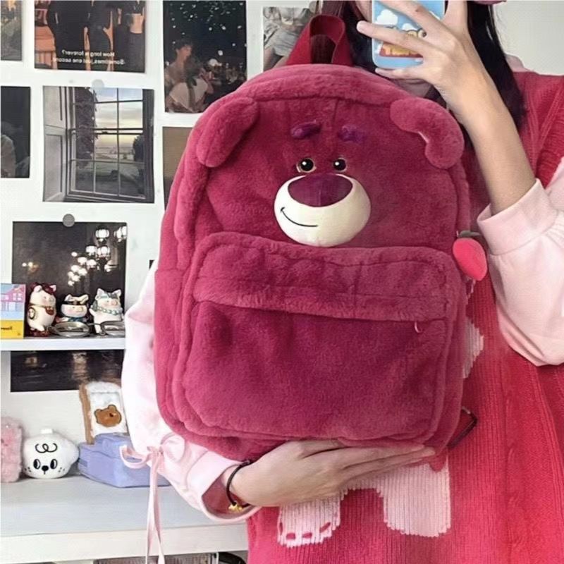 ☞❏Sera mengimpor 2022 musim gugur dan musim dingin baru Disney strawberry bear tas sekolah lucu tiga dimensi gadis hati buku mewah lucu...