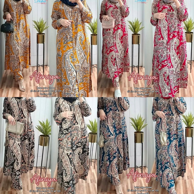 afiniya set LD 112 - setelan long tunik dan celana rayon viscose motif etnik batik
