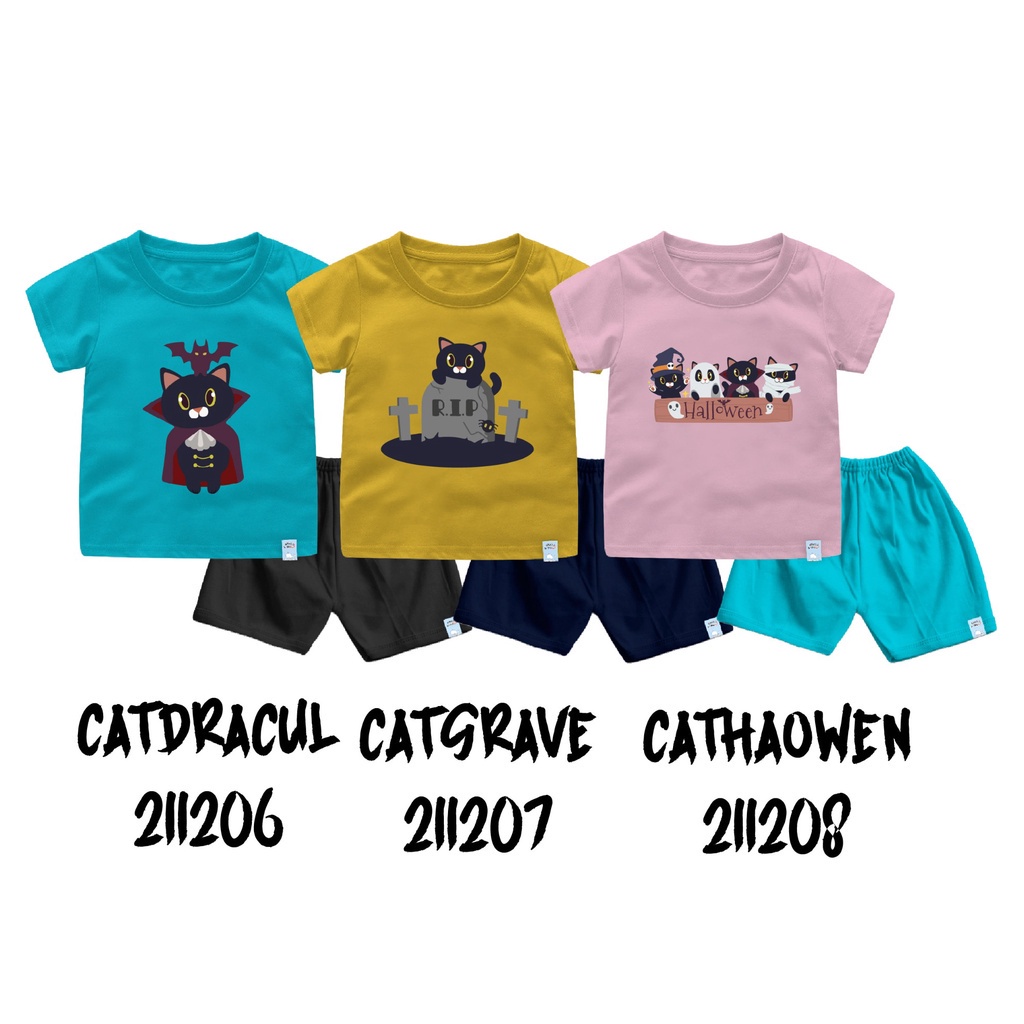 Setelan Bayi &amp; Anak N&amp;F Tema Halloween Cat Grave Untuk Usia 6 Bulan - 8 Tahun Bahan Cotton 30s