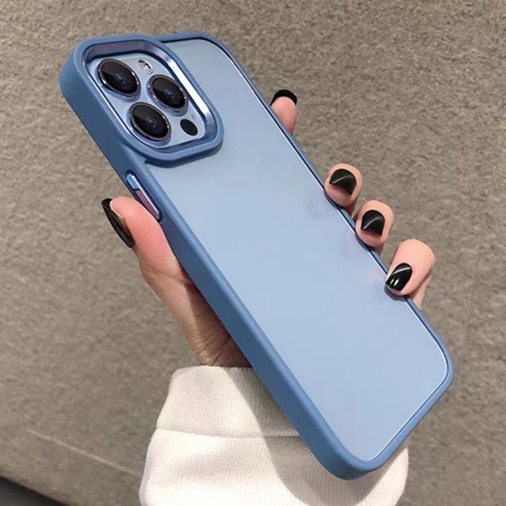 Case Pelindung Lensa Warna Ungu matte Transparan Tahan Banting Untuk iphone 14 pro max 12 11 pro max