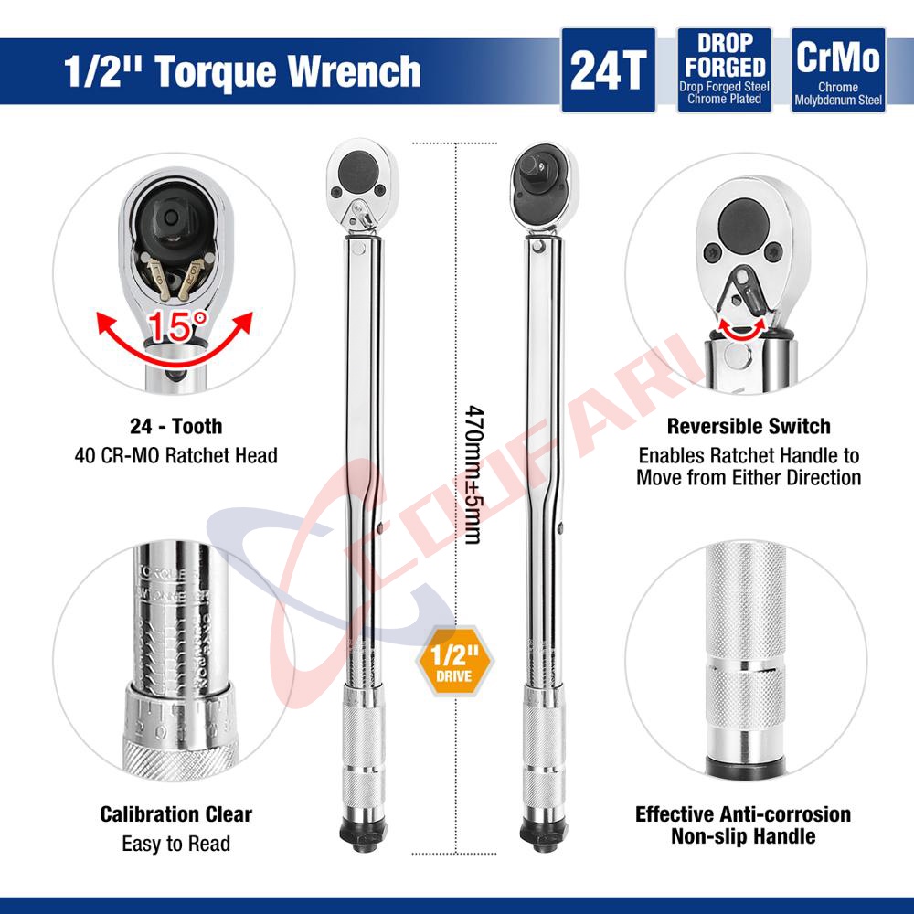 Lyn Kunci Momen Torsi / Torque Wrench Two-Way Spanner Tools Bengkel Mobil Roda Mobil 1/2"