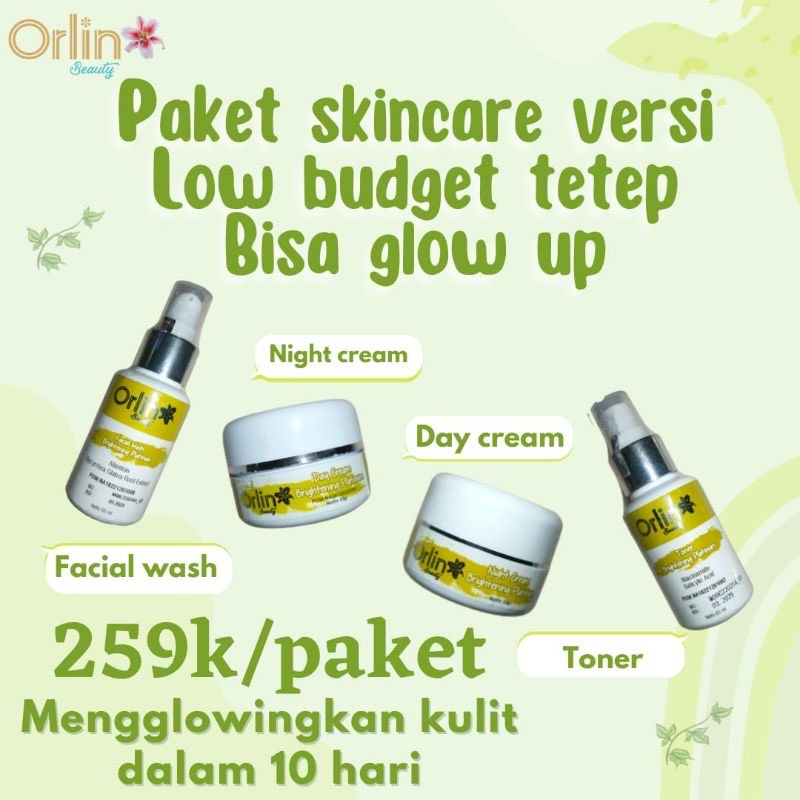PAKET BRIGHTENING ORLIN/ORLIN BEAUTY PAKET KRIM PEMUTIH WAJAH/SKINCARE GLOWING/PAKET WHITENING BPOM/