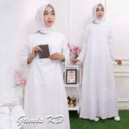 baju ihrom gamis wanita haji umroh kantong depan plus bargo sarung tangan kantong batu