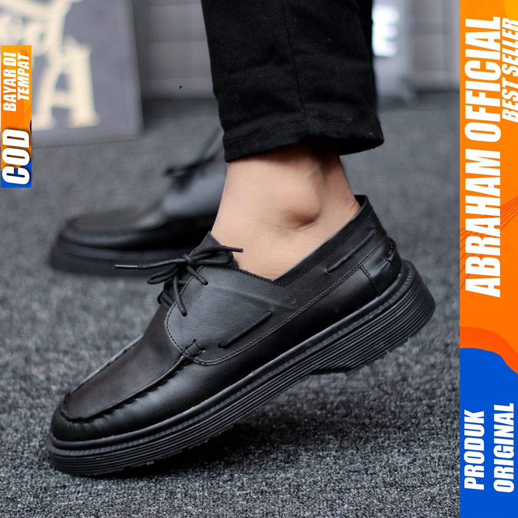 Sepatu Formal Pantofel Kulit Asli Pria Hitam Abraham Loky