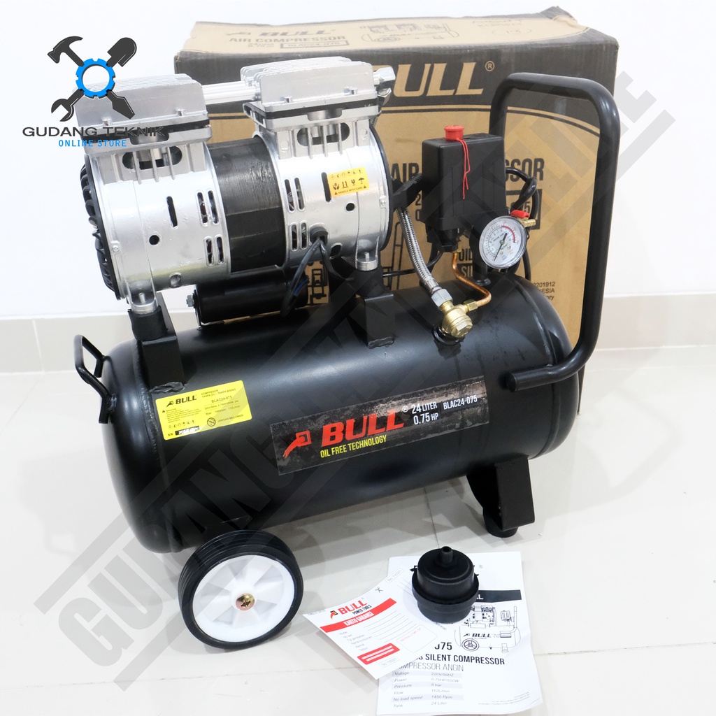 Kompresor Angin Tanpa Oli 24L BLAC24-075 BULL 3/4HP / Air Compressor Oilless BLAC 075 24 Liter BULL