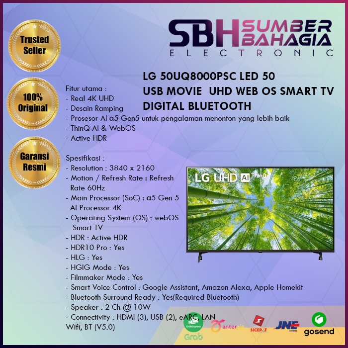 LG 50UQ8000PSC LED 50 USB MOVIE UHD WEB OS SMART TV DIGITAL BLUETOOTH  (NEW) (KHUSUS BANDUNG)