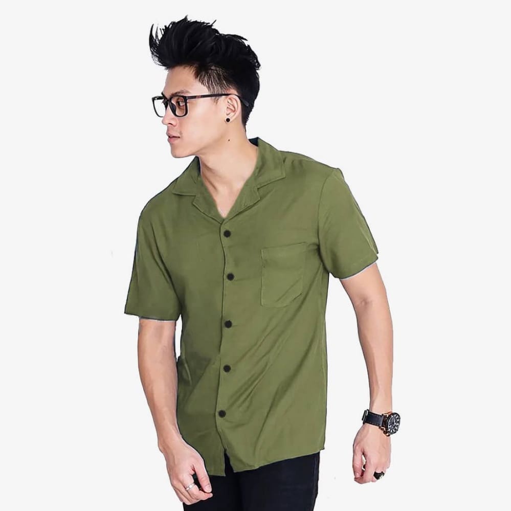 Kemeja Polos Pria Kemeja Lengan Pendek Kemeja Polosan Top Men Baju Kemeja Pria Oxford Kemeja Terbaru Kerah V Terbaru santai  Hawai V-Neck