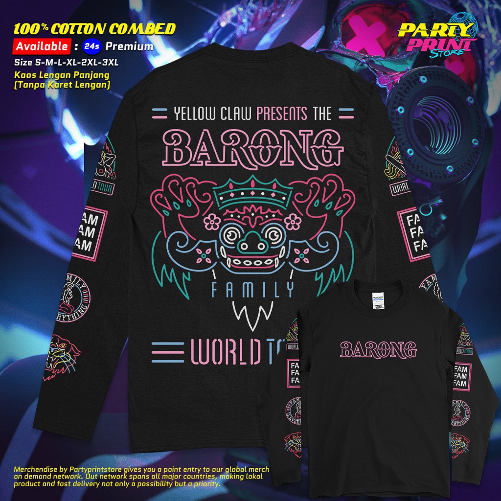 Partyprintstore Kaos Lengan Panjang Pria Band Yellow Claw Barong World Tour II