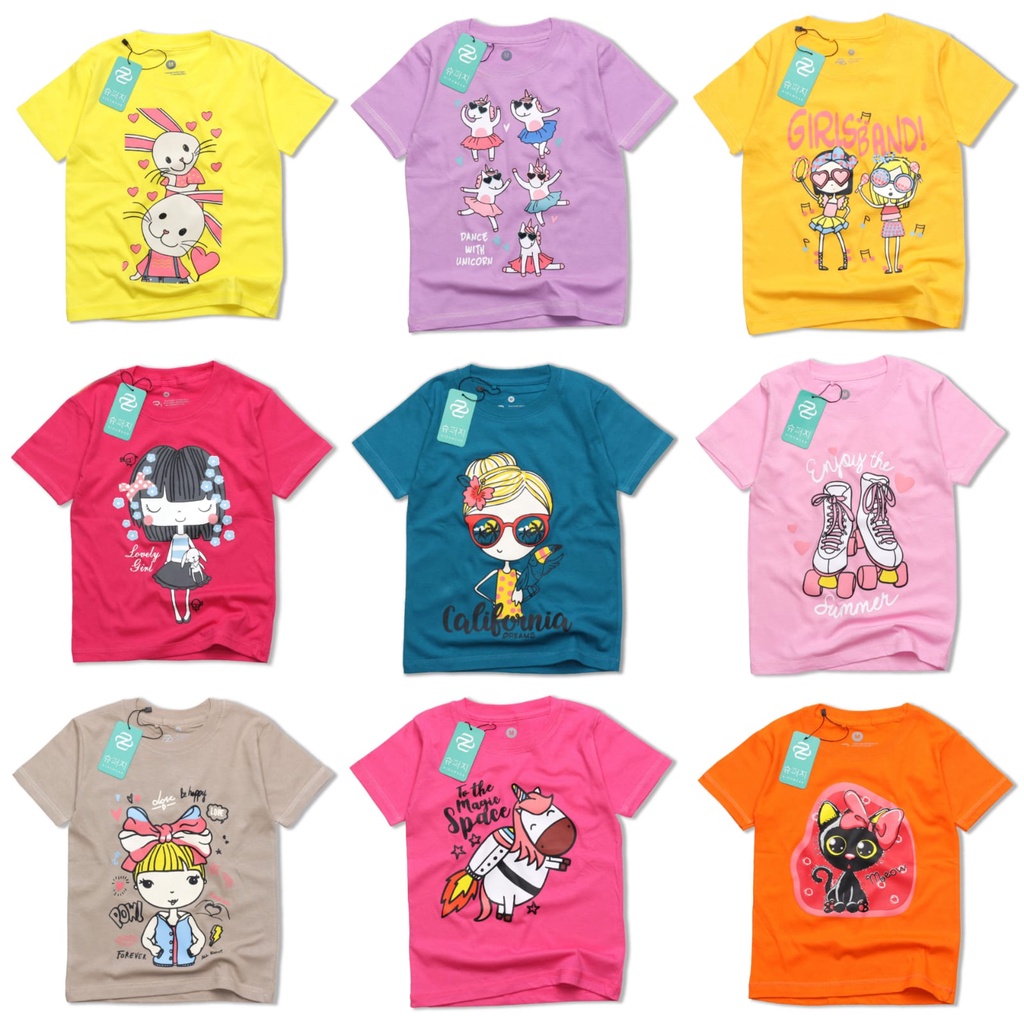 Kaos Anak Perempuan Grosir Baju Anak RGKIDS Kelinci Unicorn Barbie Cat Kucing 1-8 tahun [S,M,L,XL] BANDUNG