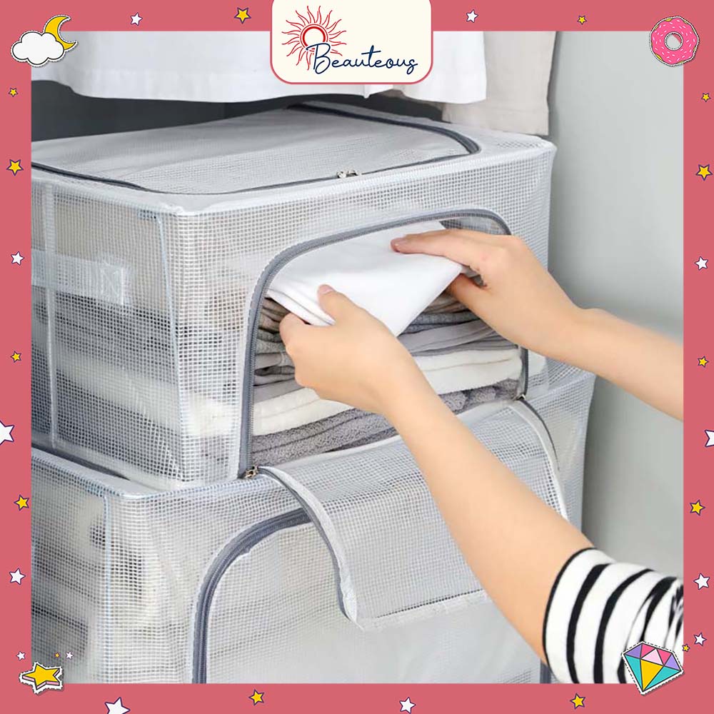 Storage Box Tempat Penyimpanan Baju Bad Cover Box Organizer Resleting Serbaguna