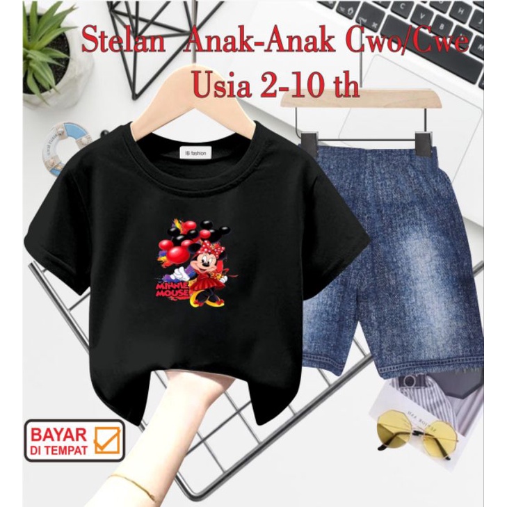 ((IB))SETELAN ANAK PEREMPUAN SEMI JEANS/MINNIE DIGITAL SABLON