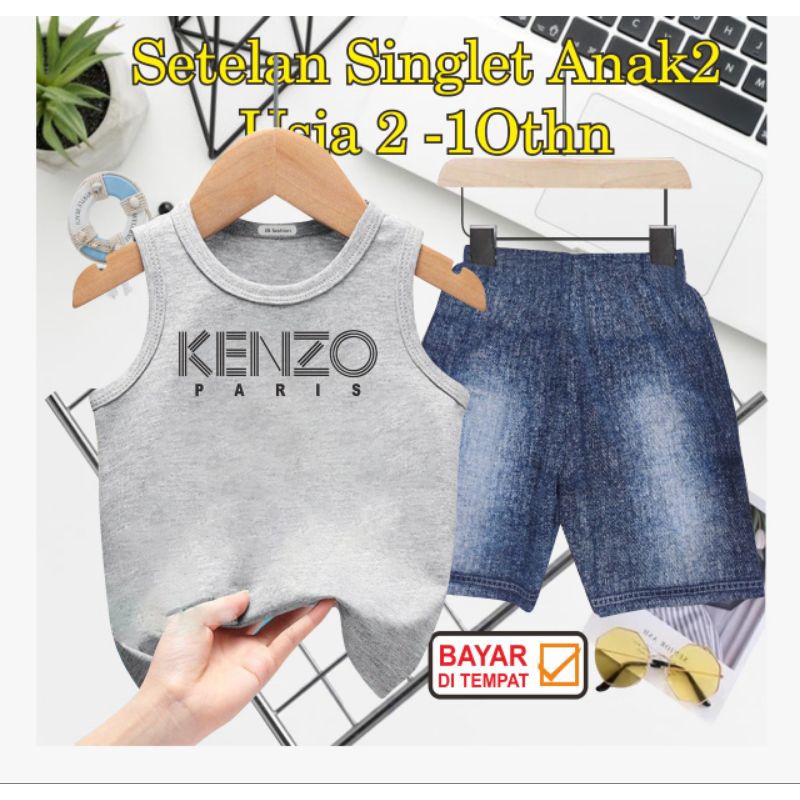 ((IB))SETELAN SINGLET ANAK SEMI JEANS/K3NZ0 DIGITAL SABLON