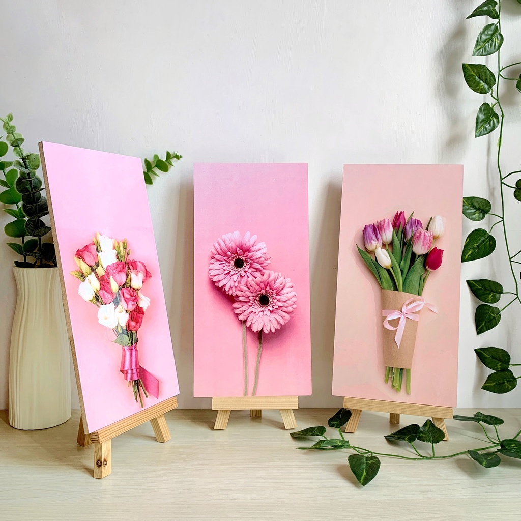 HIASAN DINDING BUNGA WALL DECOR BUKET (15x30 cm) PAJANGAN KAYU BUNGA POSTER KAYU HIASAN DINDING KAMAR