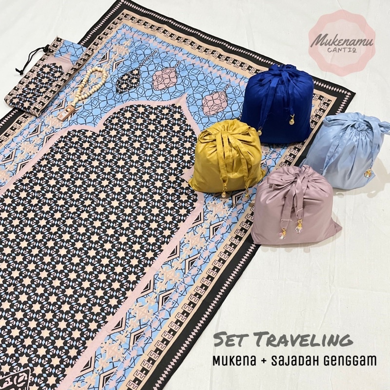 Full Set Mukena Parasut Mini 2in1 + Sajadah Traveling Motif Kashmeer