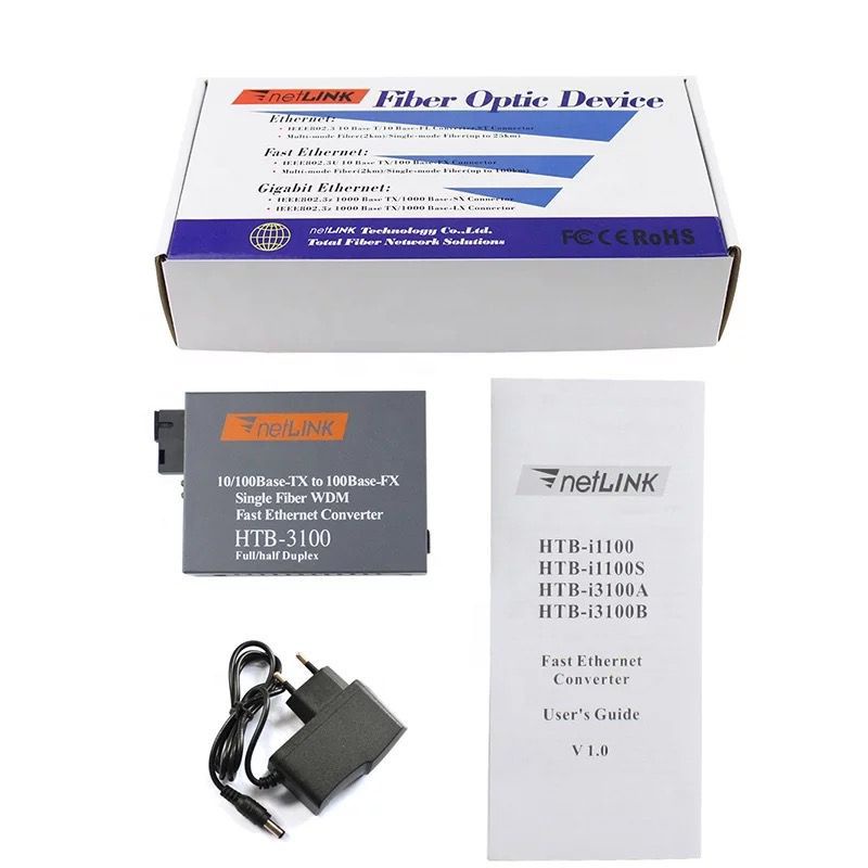 HTB3100 A+B Fiber Optic Optical Media Converter HTB-3100 Netlink 10/100Mbps RJ45 Single Mode 25KM SUPER PREMIUM