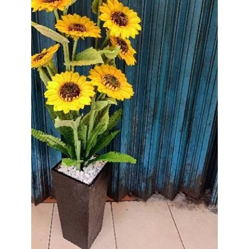 POHON BUNGA MATAHARI ARTIFICIAL DENGAN POT KAYU, BUNGA SUDUT, BUNGA DEKORASI