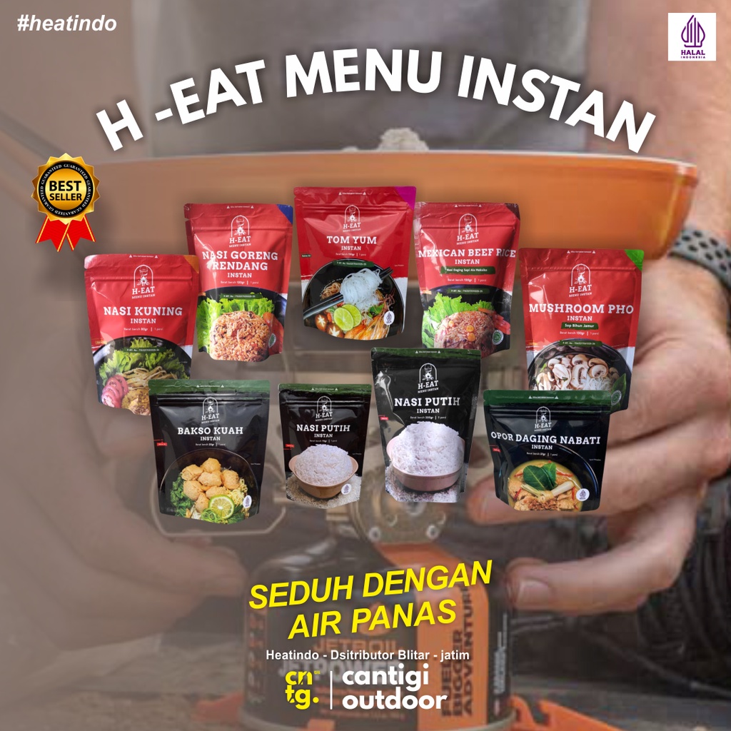 

Makanan Instan H EAT Makanan Gunung Nasi Putih, Nasi Kuning, Mashroom Pho, Nasi Goreng Rendang, ransum