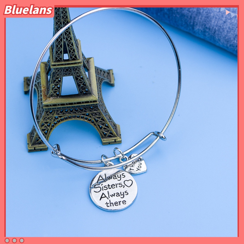 Bluelans Always Sister Always There Letter Friendship Bracelet Expandable Bangle Jewelry