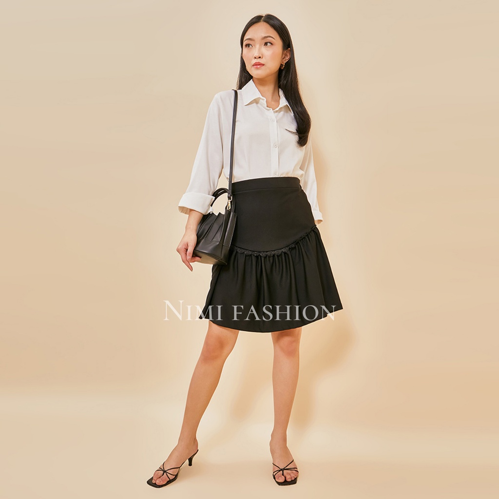 NIMI - 761 Midi Skirt Rok Mini Korea Rok Pendek Payung Scuba Wanita kekinian