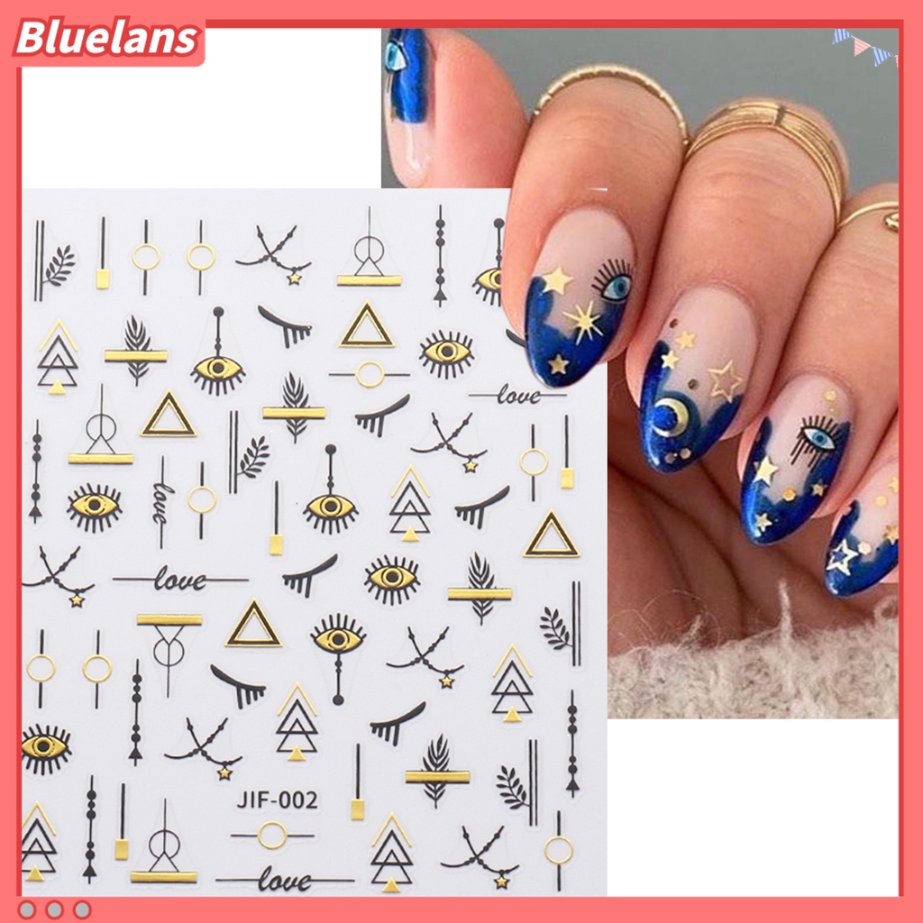 Bluelans Stiker Kuku Motif Hati / Bintang / Bulan Untuk Dekorasi Nail Art / Manicure