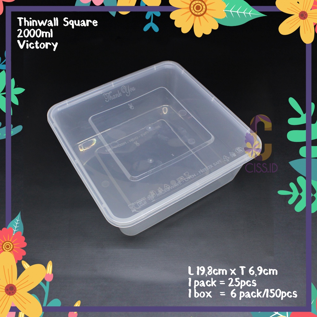 KOTAK MAKAN PLASTIK THINWALL 2000MLSQUARE KOTAK VICTORY 1PACK ISI 25PCS FOODGRADE TAHAN PANAS MURAH 