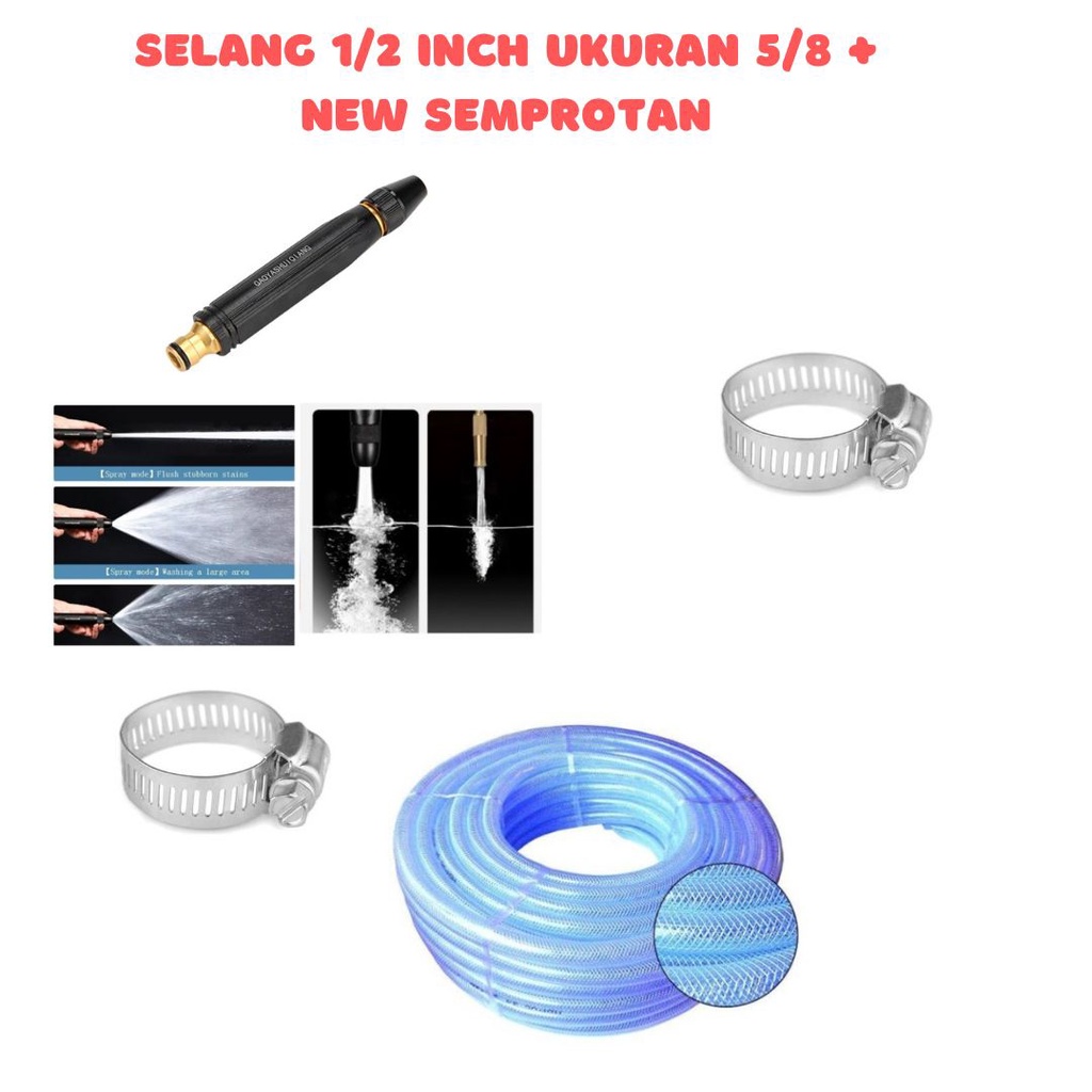 Tifaka - SELANG SERAT BENANG 5/8 WARNA BENING ANTI LUMUT ANTI NEKUK + SEMPROTAN AIR BERBAGAI MODEL