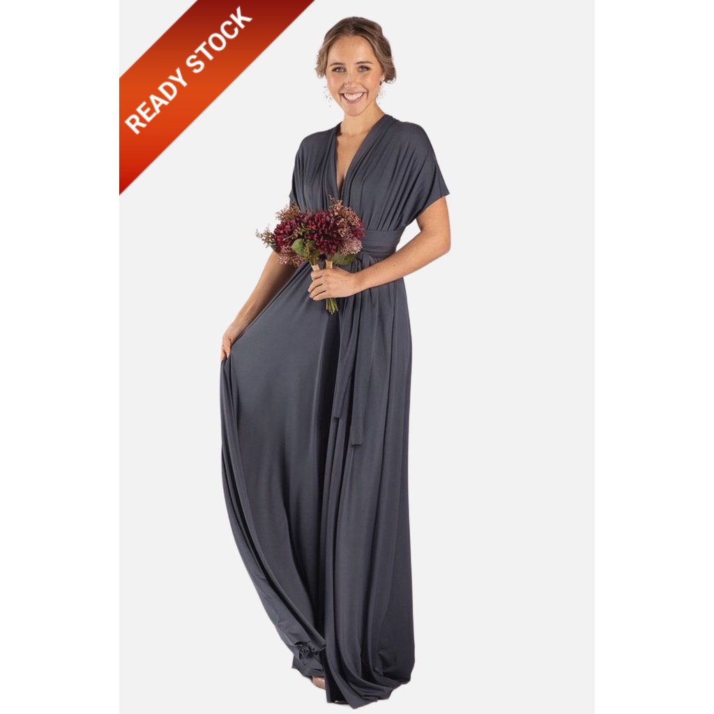 READY FREE KEMBEN Premium Multiway Dress Bridesmaid Convertible Infinity Dress Pesta Baju Pesta Party Dress Midnight Grey Dark Grey Abu Tua