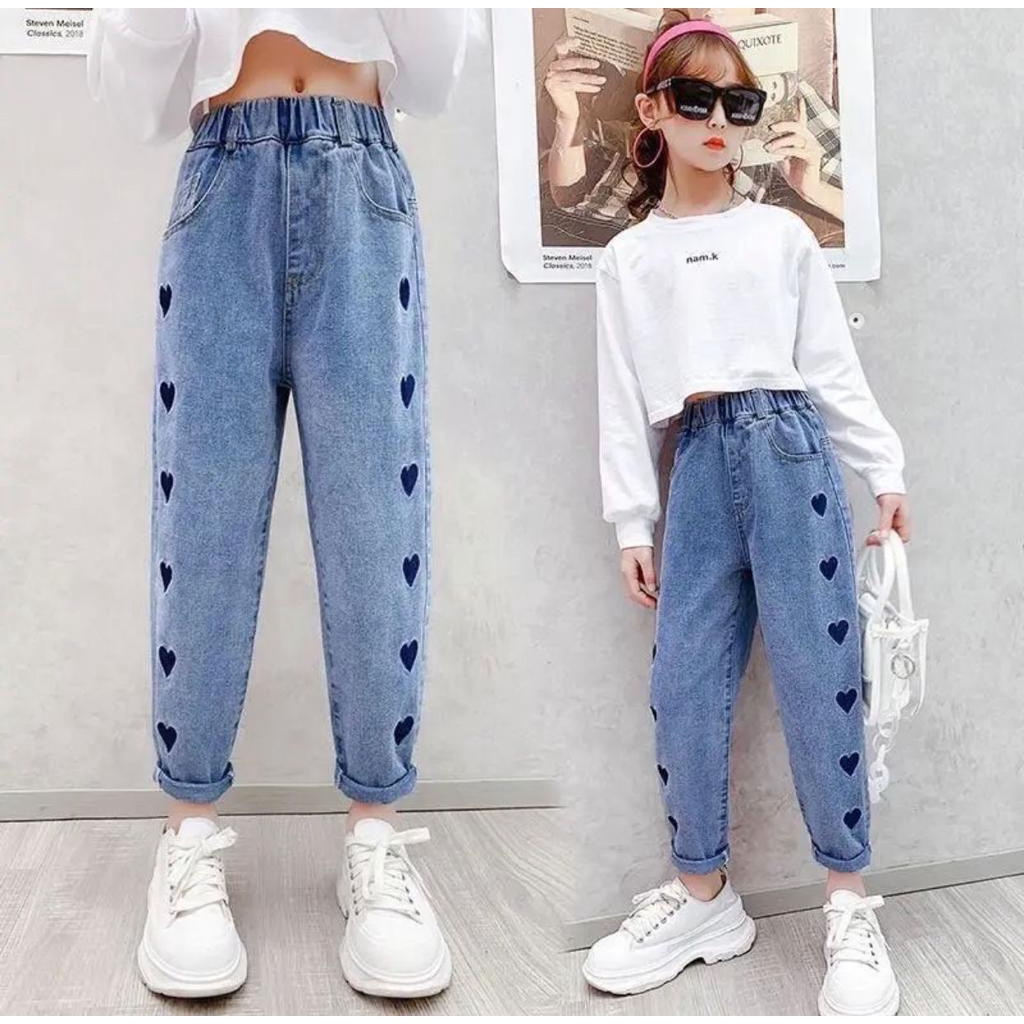 CELANA JEANS PANJANG/JEANS LOVE TERBARU/BAWAHAN ANAK/CELANA DENIM 1-5 TAHUN