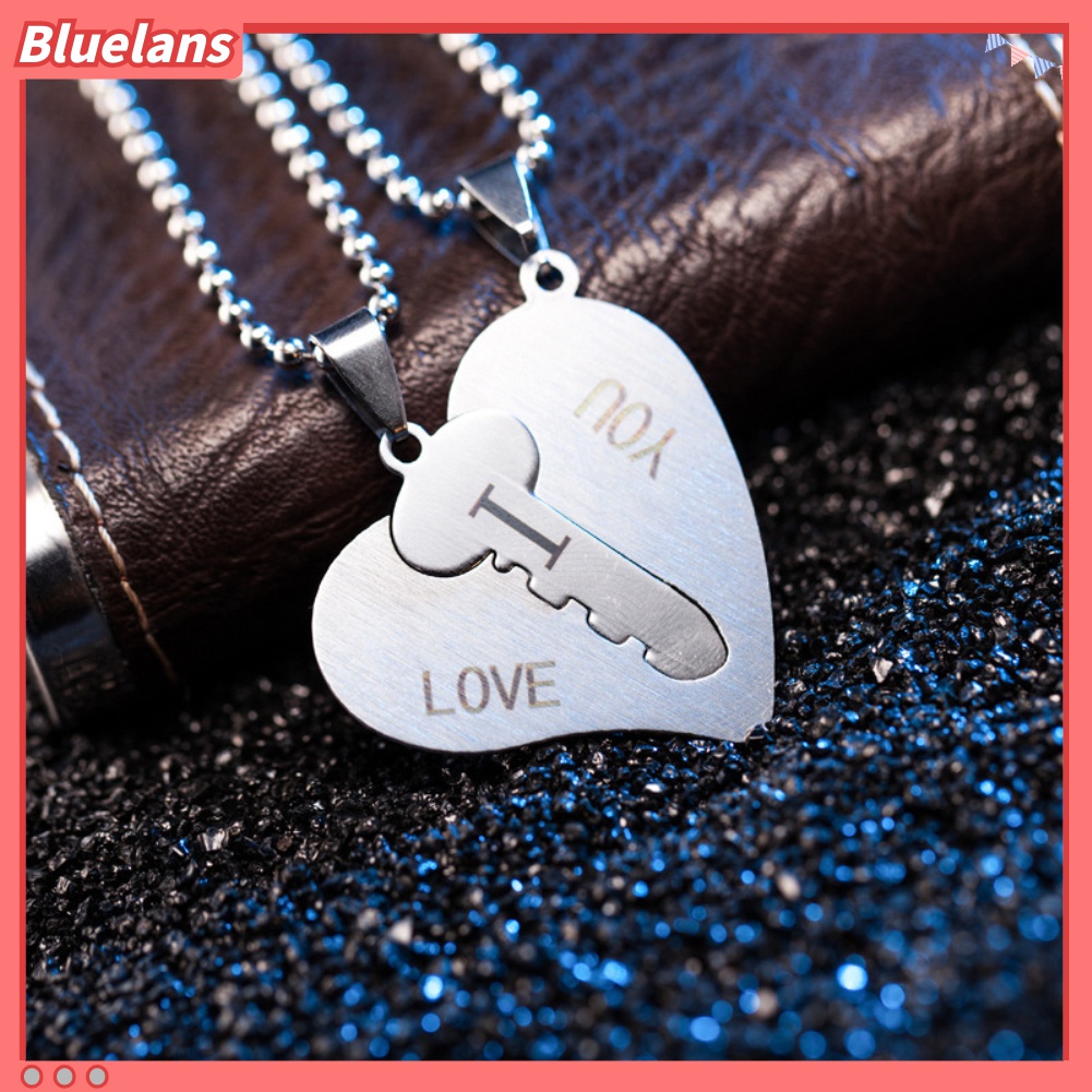 Set Kalung Dengan Liontin Bentuk Kunci Dan Hati Motif I Love You Untuk Pasangan