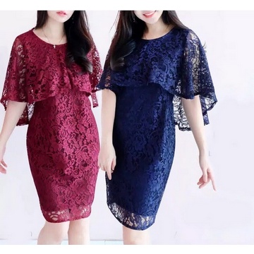 REAL PIC - DRESS FASHION BRUKAT ALEXIA BROCADE / MIDI DRESS ALEXIA BRUKAT CAPE LAYER / FASHION STYLE