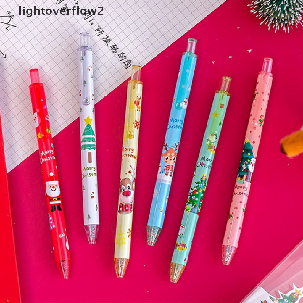 (lightoverflow2) 6pcs / Set Pen Gel 0.5mm Tinta Hitam Retractable Untuk Menulis