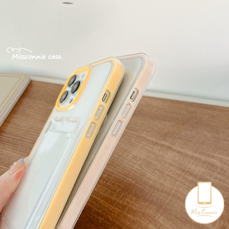 3in1 Soft Case Kartu Kredit Warna Permen Polos Untuk iPhone 7Plus 8Plus XR 11 13 12 14 Pro MAX 7 8 6 6S Plus X XS MAX SE 2020