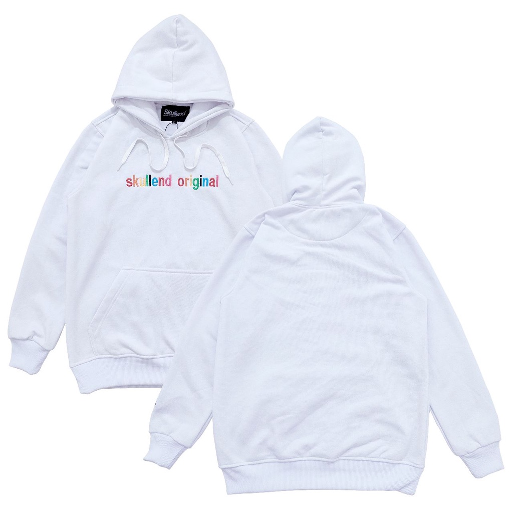 SKULLEND - Jaket Pullover Sweater Hoodie Jumper Unisex Bordir Cotton Fleece Putih