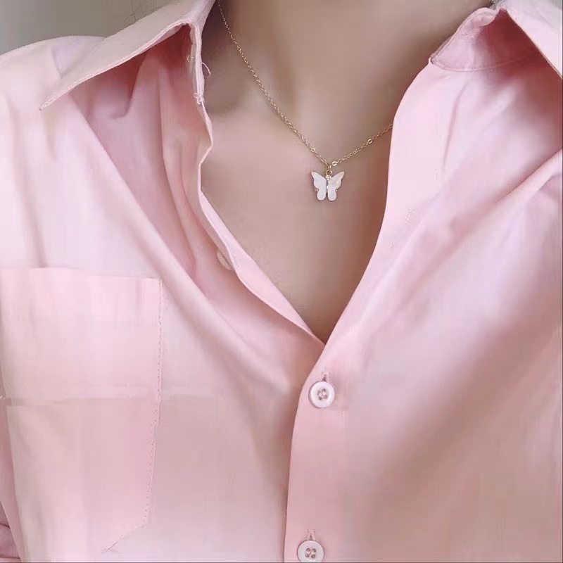 Butterfly Kalung Rantai Klavikula Desain Kupu-Kupu Warna Ungu Putih