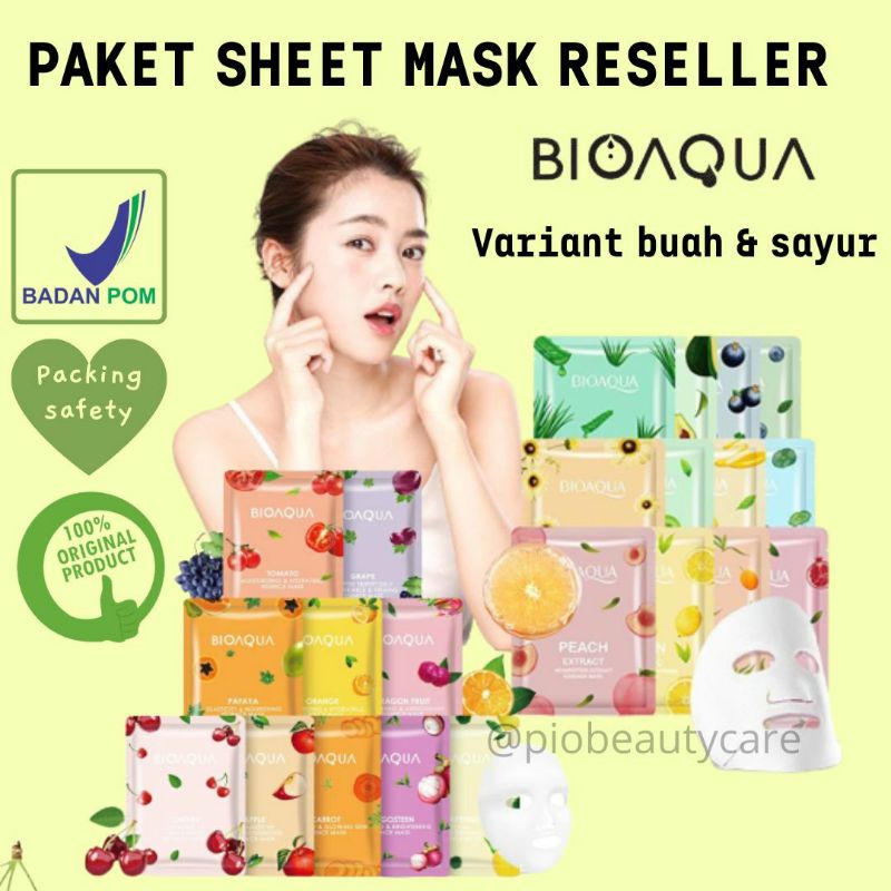 PAKET ISI 24 PCS BPOM✔️ RESELLER TERMURAH SHEET MASK BIOAQUA  BIOAQUA