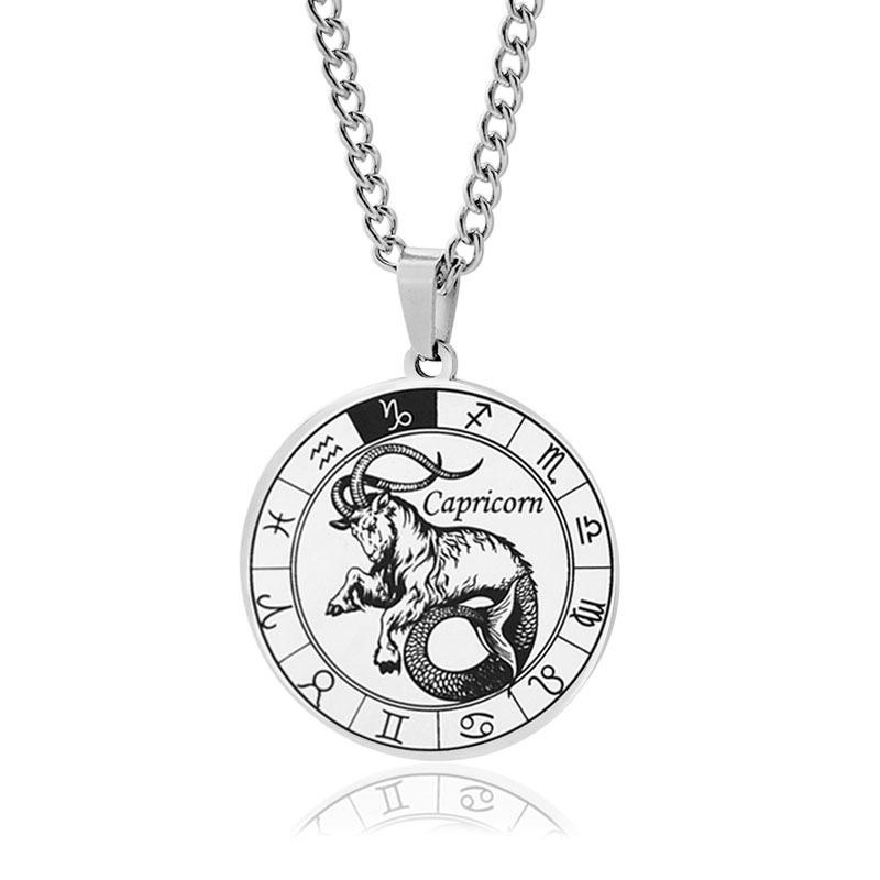 Kalung Liontin Zodiak Bahan Stainless Steel Gaya Hip Hop Untuk Pria