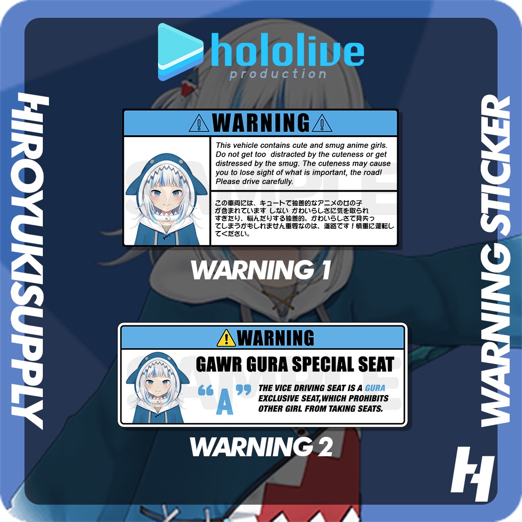 Sticker Gawr Gura Vtuber Hololive Warning JDM