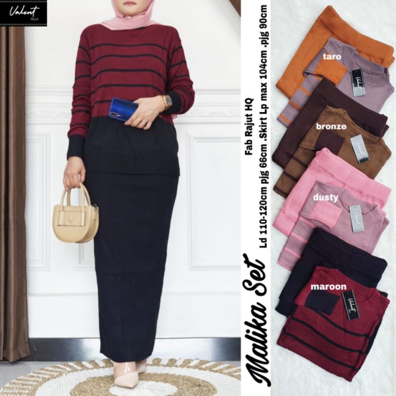 malika set rajut ori by valent hijab l set wanita terlaris l pakaian rajut cewek dewasa viral l baju