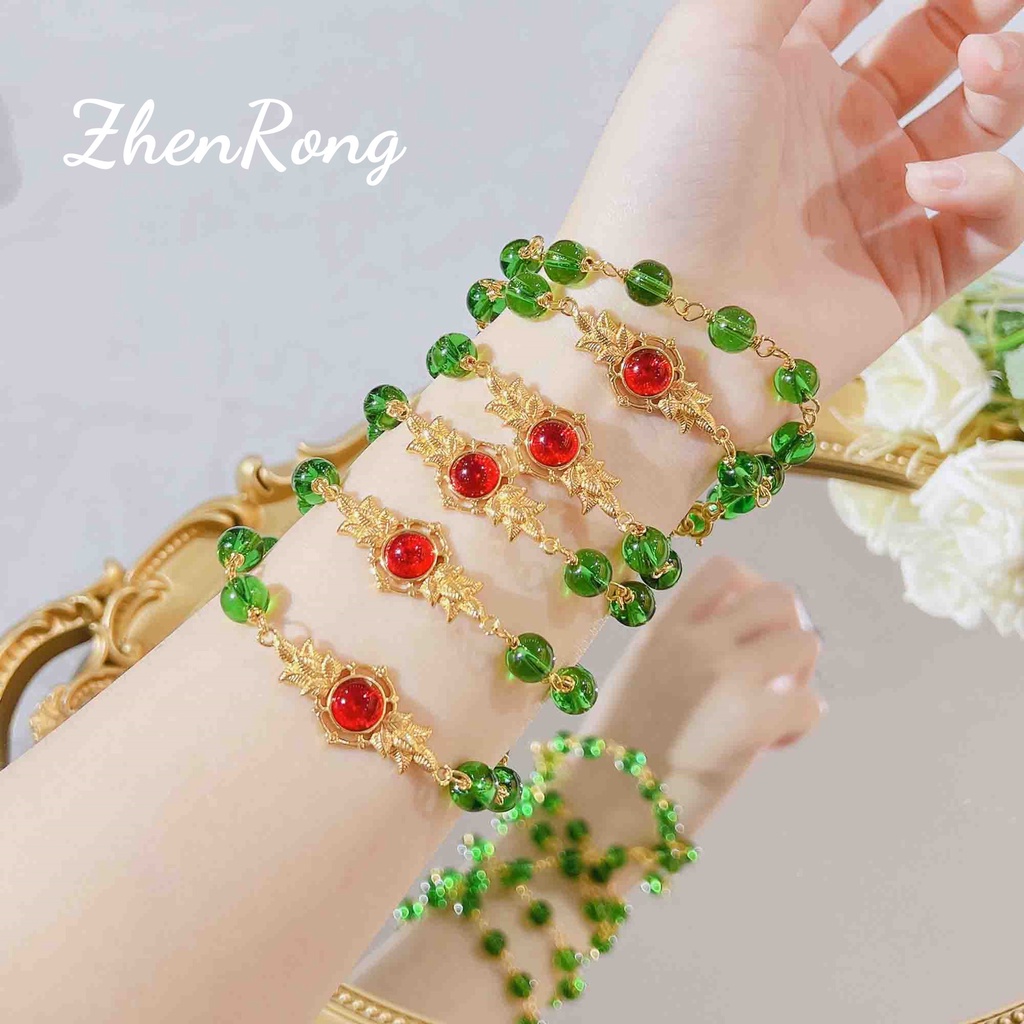 Goldkingdom Fashion Perhiasan Emas Asli Kadar 375 Bangkok Aksesoris Ready Stock Retro Natural Hijau Manik Set Rantai Kalung Multi Lingkaran Gelang Perempuan Kekayaan Dan Kehormatan