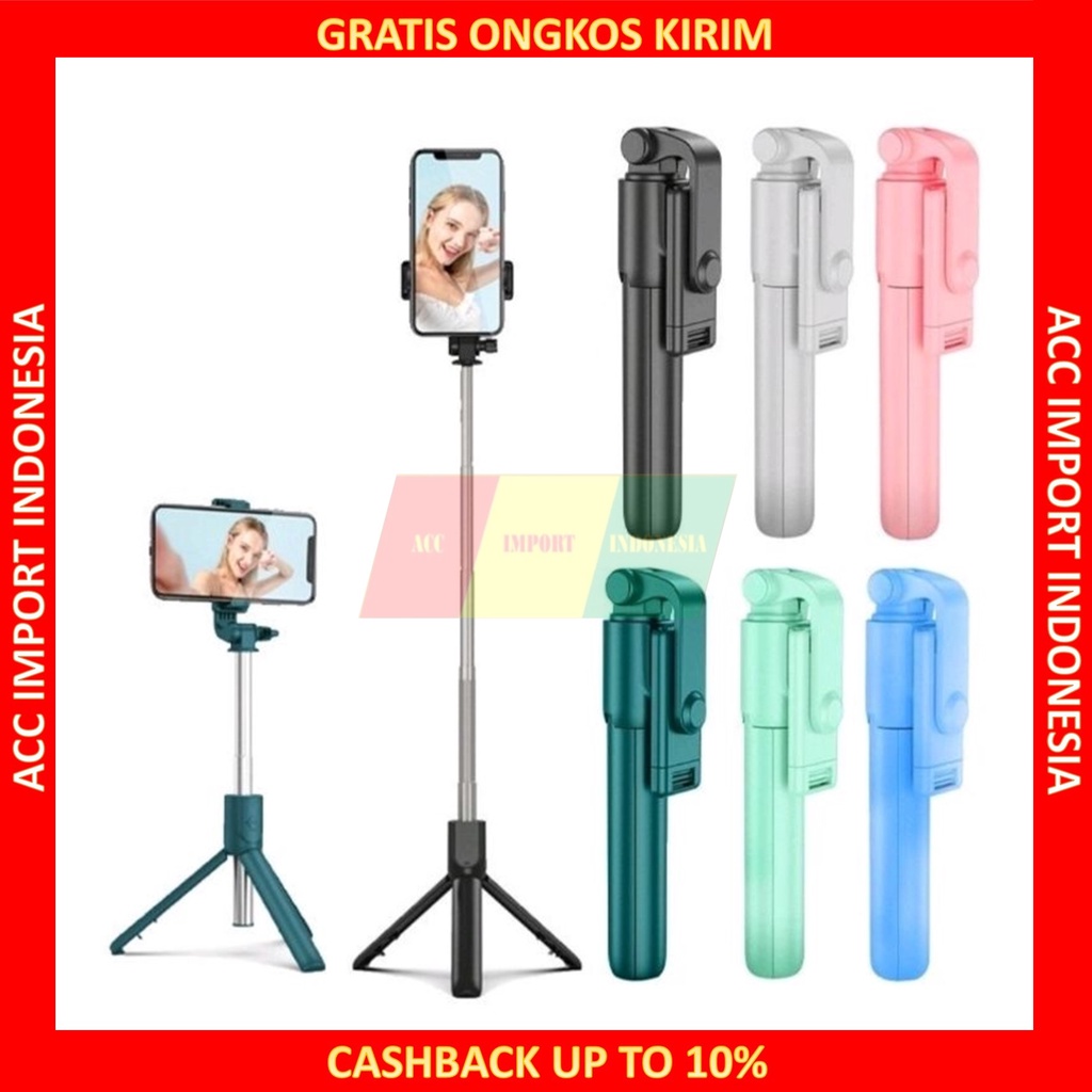 Tongsis Tripod Pink Lucu 4in1 Bluetooth Selfie Stick Vlogger Macaron