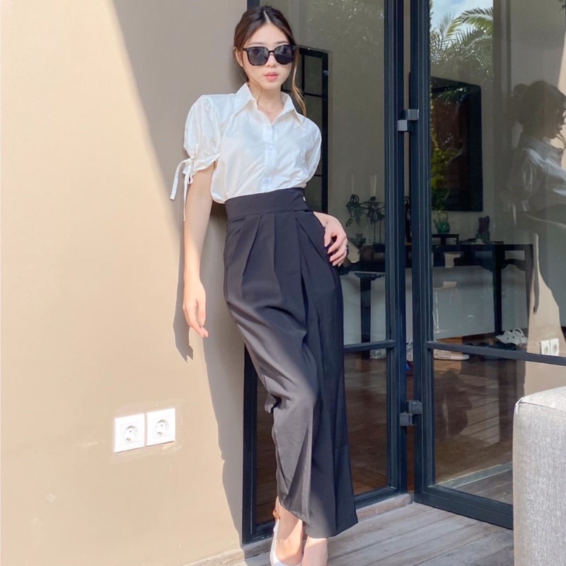 CLAUDE VELCRO HIGHT WAIST PANTS - CULLOTES KOREA LONG PANTS - CELANA KULOT WANITA PREMIUM - CELANA  KERJA PANJANG FORMAL WANITA - FLOWY PANTS - HADIAH ATAU KADO ULTAH CEWEK